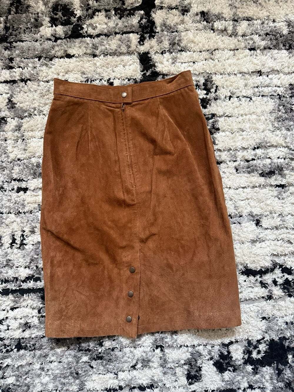 Vintage Tango Brown Leather Suede Midi Skirt Size 7/8